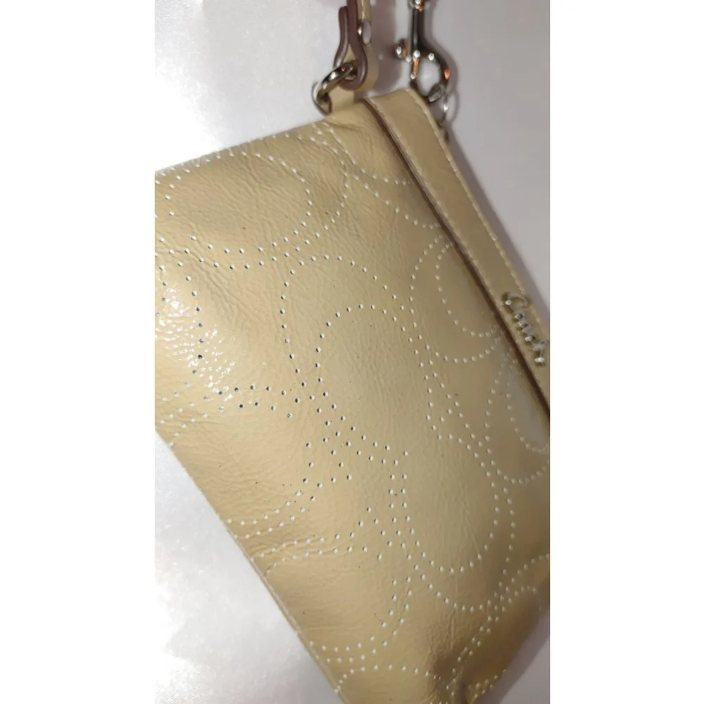 Coach Perforated Signature C Patent Leather Sand Colored Wristlet